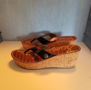 Sam Edelman Women's Size 8.5 Tan & Black Romy Cork Platform Sandals NEW